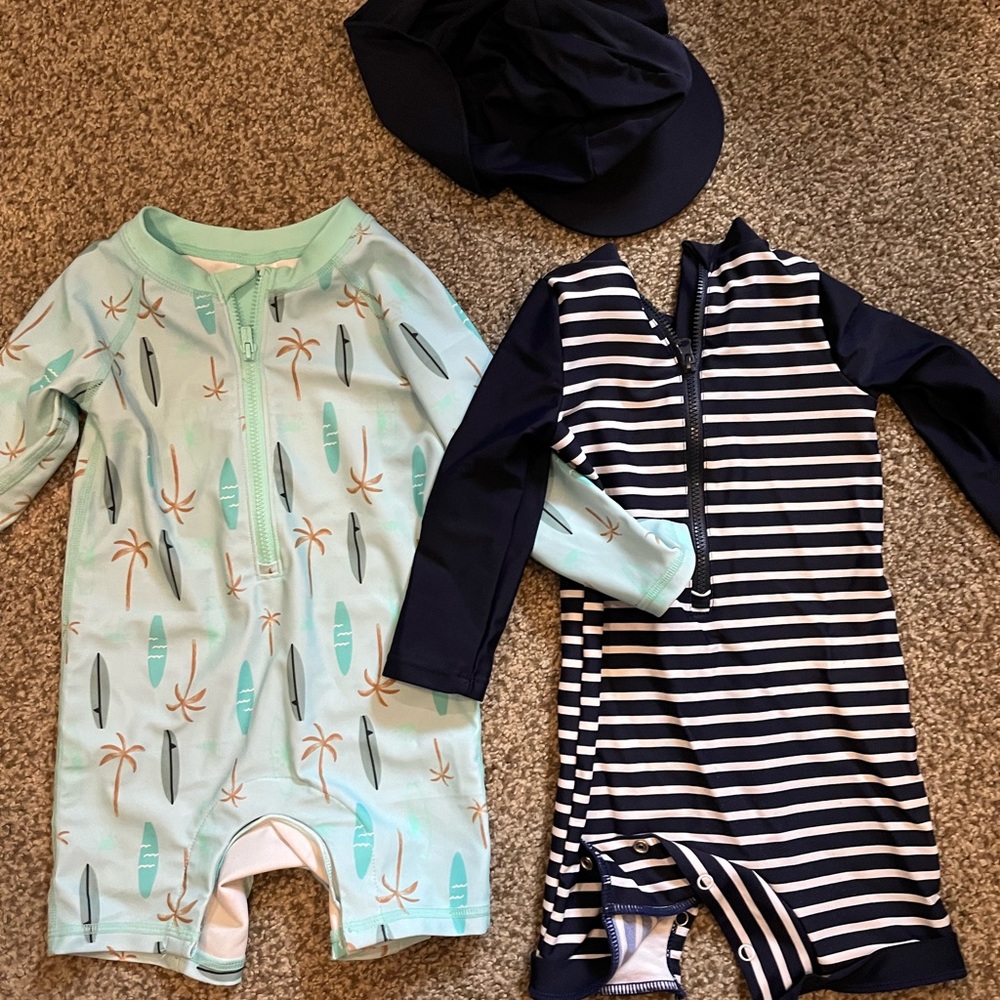 Kids One Piece Swimsuit Set - Mint and Navy